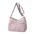Borsa a tracolla in nylon lavato viola chiaro con tasche multiple per donne uso - Rosa