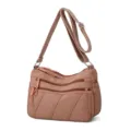 Borsa a tracolla in nylon lavato da donna, borsa a spalla casual con tasche, rosa. - Marrone
