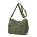 Borsa a tracolla in nylon lavato verde, borsa casual multi-tasche per donna pratica e versatile. - Verde