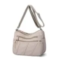 Grey nylon crossbody bag with multi zippered pockets, casual daily shoulder bag for women. - Khaki