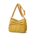 Yellow washed nylon crossbody bag with multi-pocket design and adjustable strap for women. - Yellow