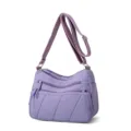 Washed nylon crossbody bag for women, multi-pocket casual shoulder bag with adjustable strap. - Purple