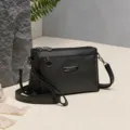 Μαύρη τσάντα χιαστί από PU δέρμα με πολλαπλά διαμερίσματα, κομψή τσάντα χειρός. - Μαύρο