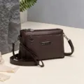 Dark Brown PU Leather Multi-Compartment Crossbody Shoulder Handbag for Women and Girls - Coffee