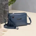 Blue PU leather multi-compartment crossbody shoulder bag for women daily fashion use. - Blue