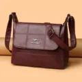 Vintage soft leather crossbody bag for women, elegant dark red single shoulder messenger bag. - Red