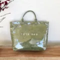 Borsa tote jelly in PVC lucido verde oliva, borsa impermeabile di grande capacità per shopping. - Verde