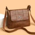 Brown vintage soft leather women crossbody shoulder bag, casual fashion daily handbag. - Yellow-Brown