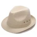 Nahaufnahme eines atmungsaktiven Sonnenhutes für Herren in Leinenoptik mit Ösen - Klein 56cm / Beige