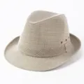 Chapeau de soleil fedora respirant en aspect lin pour hommes avec œillets d'aération. - Gris clair