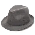 Klassischer grauer gewebter Herren-Fedora-Sonnenhut mit atmungsaktiven Ösen für Sommer - Klein 56cm / Dunkelgrau