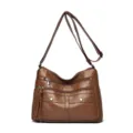 Sac à bandoulière souple en cuir PU pour femme multi-poches sac casual marron clair - Marron Jaune