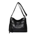 Sac bandoulière souple en cuir PU noir multi-poches avec fermetures éclair pour femme. - Noir