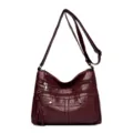 Sac à bandoulière souple en cuir PU pour femme style décontracté multi poches et zippé - Rouge