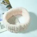 Suave diadema de felpa color melocotón para lavar la cara con diseño elástico cómodo - Diadema Única / Rosa loto