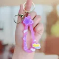 Cute soft PVC star rainbow keychain pendant variant showing clear skies design details clearly. - Rainbow Star Soft Rubber Wristband - Purple
