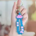 Cute blue lotus silicone beaded keychain wrist strap with lucky charms for daily use - Lotus Good Luck Soft Rubber Bracelet - Blue