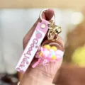 Leuke roze lolly vormige vloeibare drijfzand sleutelhanger voor tas en cadeau - Roze