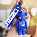 Schattige blauwe beren sleutelhanger tassenauto sleutels. Stijlvolle designer pop hanger. - Blauw