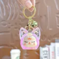 Leuke acryl quicksand fles sleutelhanger met schattig cartoon karakterontwerp, ideale tas hanger. - Individuele Verpakking / Tweekleurige bubbelparels vossenkop - Roze
