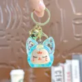 Leuke acryl zandloper fles sleutelhanger, schattige cartoon figuur tas hanger cadeau ring - Individuele Verpakking / Tweekleurige bubbelparels vossenkop - Groen