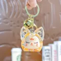 Leuke acryl vloeibare drijfzand sleutelhanger tas bedel cartoon figuur accessoire cadeau - Individuele Verpakking / Tweekleurige bubbelparels vossenkop - Oranje