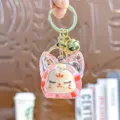 Schattige acryl drijfzand karakter sleutelhanger tas charm cartoon hanger cadeau - Individuele Verpakking / Tweekleurige bubbelparels vossenkop - Rood