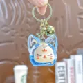 Leuke acryl drijfzand sleutelhanger met schattig dierfiguur voor tassen en sleutels - Individuele Verpakking / Glimmende vossenkop - Blauw