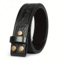 Black embossed leather belt strap vintage floral tooling replacement belt strap men style - 125cm / Black