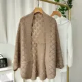 Women Hollow Out Knitted Cardigan Casual Loose Spring Summer Chic Outerwear Top - Khaki