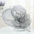 Elegant grey organza sun hat with large floral decor, perfect for summer beach and outdoor events. - One Size / Gray
