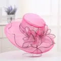 Pink organza sun hat for women, elegant mesh floral sun protection beach hat for summer. - One Size / Rose Red