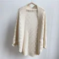 Beige Knit Hollow Shawl Cardigan Summer Air Conditioned Room Cover Up Chic Cape Top - Dense Knit Fish Scale - Beige