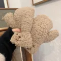 Cute bear plush winter gloves for women, warm fleece lined cozy hanging neck mittens. - One Size / Crooked Mouth Bear - Coffee