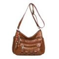 Brown Multi-Pocket Soft Leather Crossbody Bag for Women Casual Everyday Shoulder Handbag - Brown