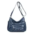 Blue multi-pocket soft leather shoulder crossbody bag for women, stylish and practical. - Blue