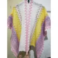 Ethnic color-block knitted shawl for women, cozy tassel cape for travel and daily wear - Light Pink