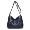 Donna lavaggio pelle morbida borsa a tracolla casual tasche multiple blu navy - Blu scuro