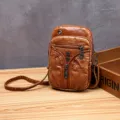 Borsa a Tracolla da Donna in Pelle Lavata Retrò Marrone Borsetta per Telefono Casual - Marrone