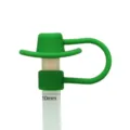 Green silicone cowboy hat straw cover 10mm dust plug reusable cute tumbler straw topper accessory - 10mm / Dark Green