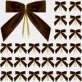 Brown velvet bows with gold ribbon for Christmas tree decoration, gift wrapping, wedding party. - 2.5cm/9x9cm / Black Coffee