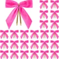 Pink velvet bows with gold twist ties, perfect for Christmas tree decor, gift boxes and parties. - 2.5cm/9x9cm / Rose Red