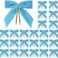 Blue velvet bows for Christmas tree gift box decoration wedding party, soft flocking ribbon bows. - 2.5cm/9x9cm / Blue