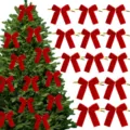 Red velvet Christmas bows with gold wire ties for tree decoration, gift box, and party. - 2.5cm/8.5x8.5cm / Red