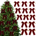 Christmas velvet bows red decorative bows for tree wreath gift wrapping party supplies - 2.5cm/8.5x8.5cm / Burgundy