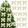 Champagne velvet Christmas tree bows, elegant hanging decorations for holiday party gifts. - 2.5cm/8.5x8.5cm / Beige