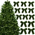 Green velvet Christmas tree bows, decorative hanging ribbons for holiday party gift wrapping. - 2.5cm/8.5x8.5cm / Dark Green