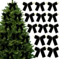 Black velvet bows Christmas tree decorations hanging pendant holiday party gift box ribbon garland - 2.5cm/8.5x8.5cm / Black
