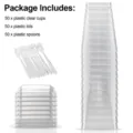 150ml gobelets en plastique jetables avec couvercles et cuilleres transparents fete - 25 exemplaires de chaque : tasses, cuillères et couvercles plats - sac à bulles