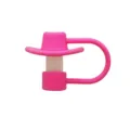 Pink silicone cowboy hat straw cover for 10mm tumbler straws, cute dust-proof topper accessory. - 10mm / Rose Pink